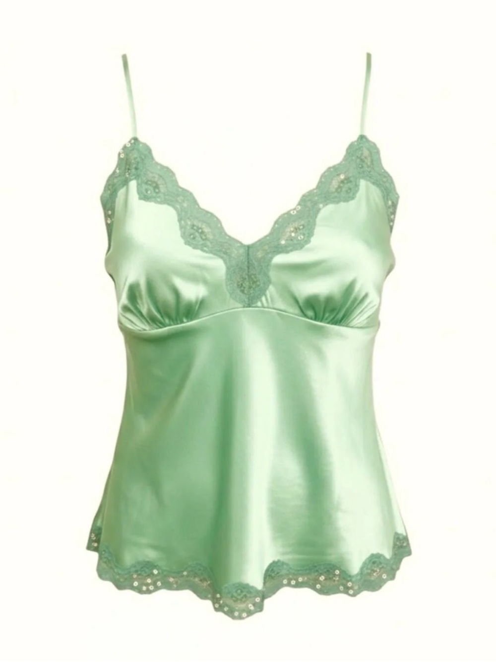 Gold Hawk Silk Slim-Fit Cami w/ Embellished Lace Trim (Lime Sherbert)